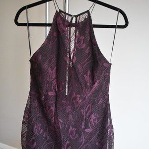 High Neck Black and Maroon Lace Overlay Dress